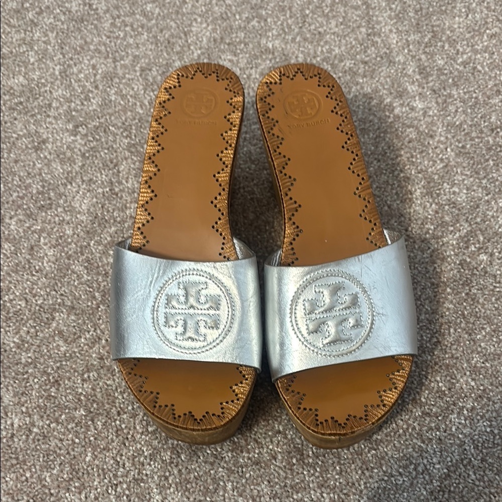 Tory Burch Silver Slide Sandals